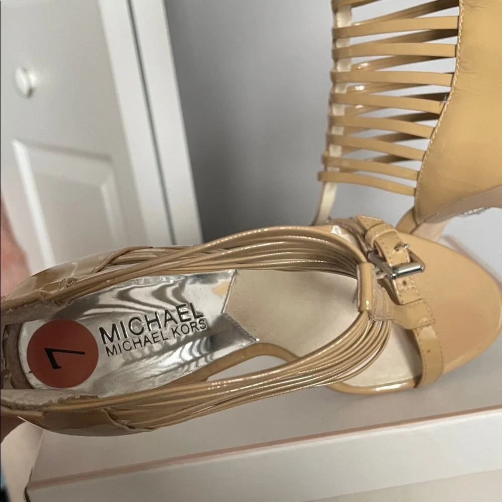 MK 7 Women’s Strappy High Heel Sandals in Beige - Fashion Heel